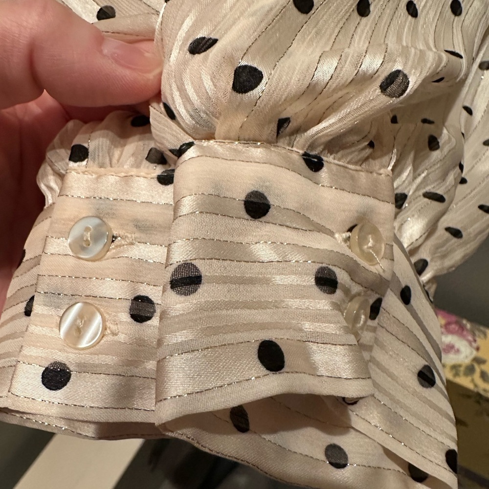 Ophelia Roe Blush Pink and Black Polka-Dot Shimmer Blouse GUC - Picture 3 of 11